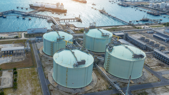 Oil holding tanks near port