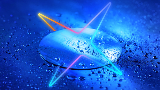 wafer with water drops and Ecolab spark overlay